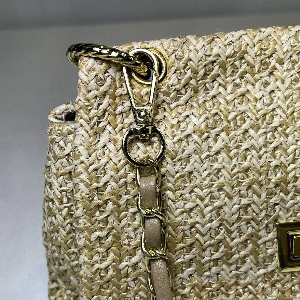 Straw Clutch Evening Handbag for Women Woven Straw Dumpling Bag Summer Khaki‎